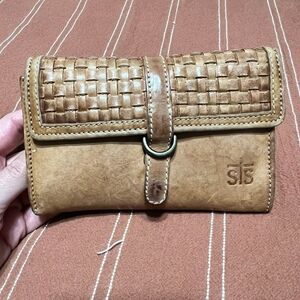 Tan Woven Leather Clutch Wallet